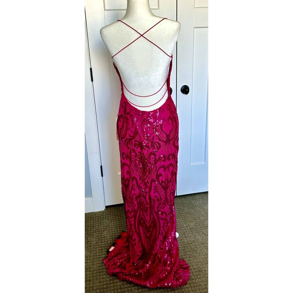 NWT NEXT UP Strappy Back Long-Length Sequined Evening Gown Women's Size 11/12 - Picture 5 of 7